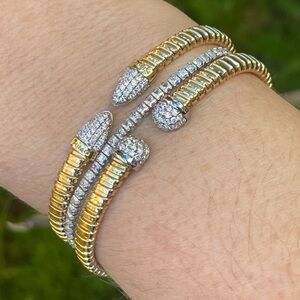 Pave-set diamanté crystal silver tone metal adjustable tennis bracelet